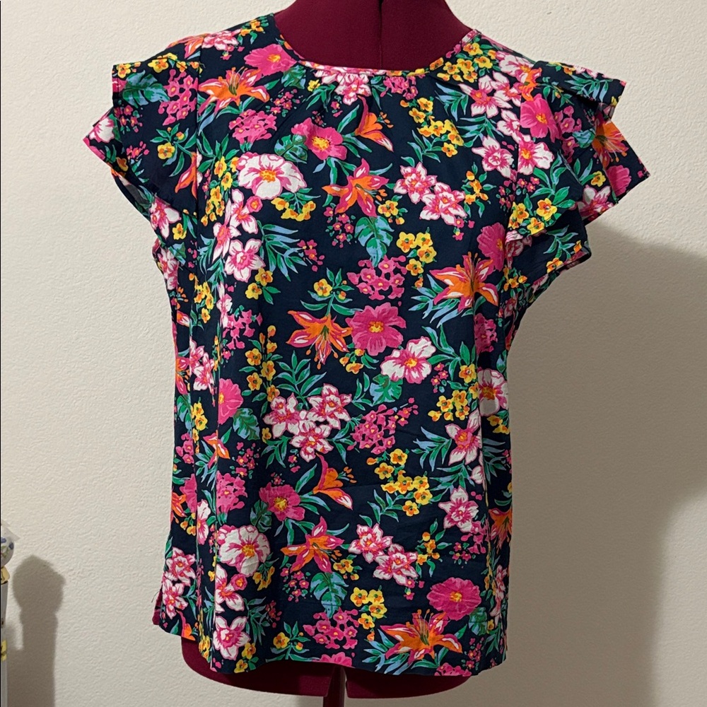 Re-Imagined J Crew flutter-sleeves floral small Too 100% cotton Made in India